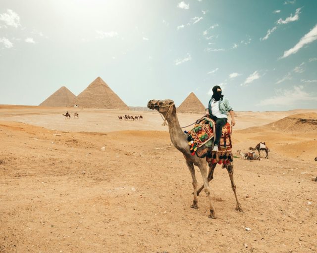 man riding camel